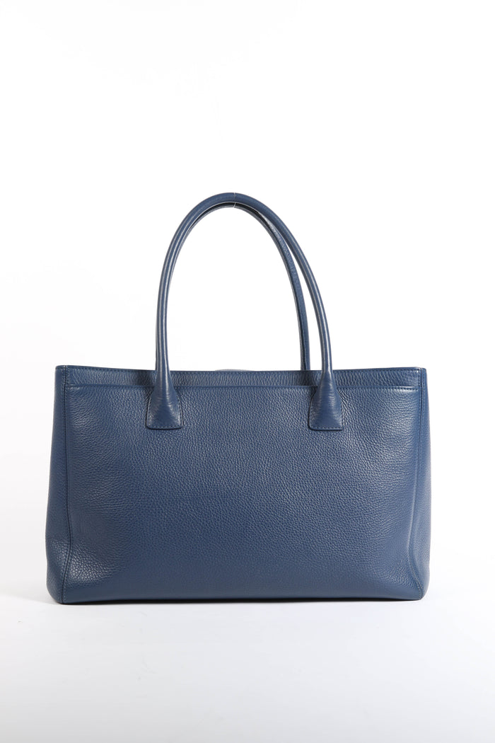 2010s Chanel Navy Leather Cerf Executive Shopper Tote Bag