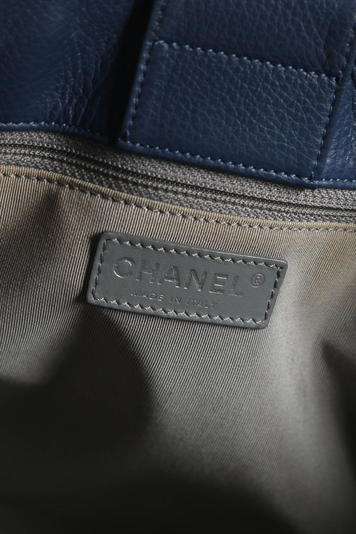2010s Chanel Navy Leather Cerf Executive Shopper Tote Bag