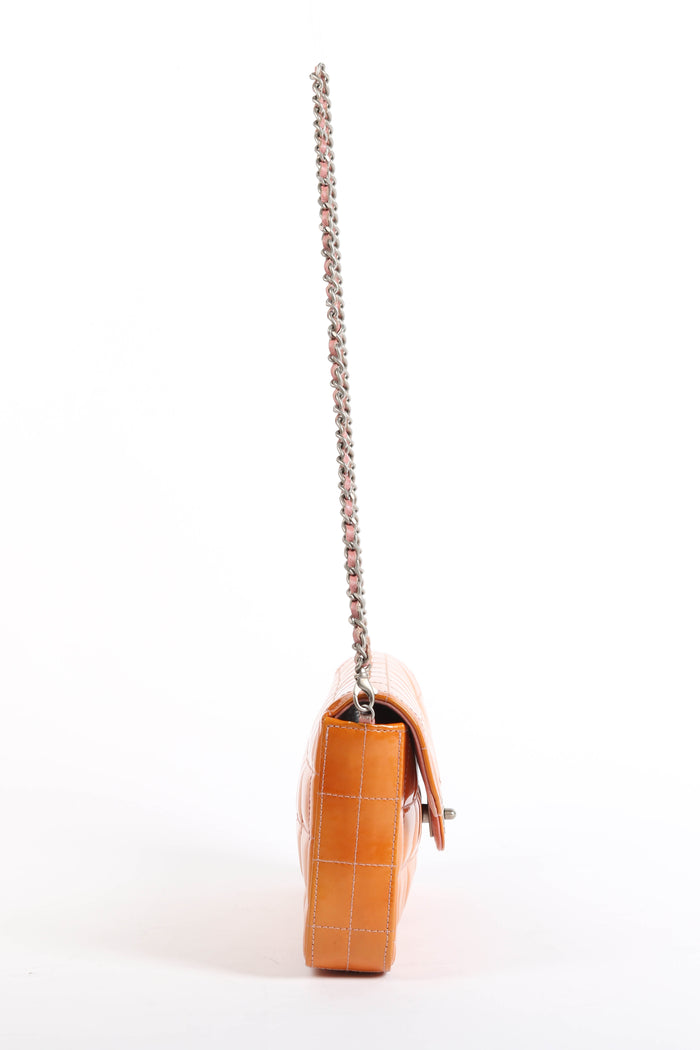 2000s Chanel Orange Patent Leather Chocolate East West Shoulder Bag