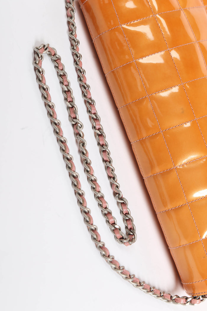 2000s Chanel Orange Patent Leather Chocolate East West Shoulder Bag