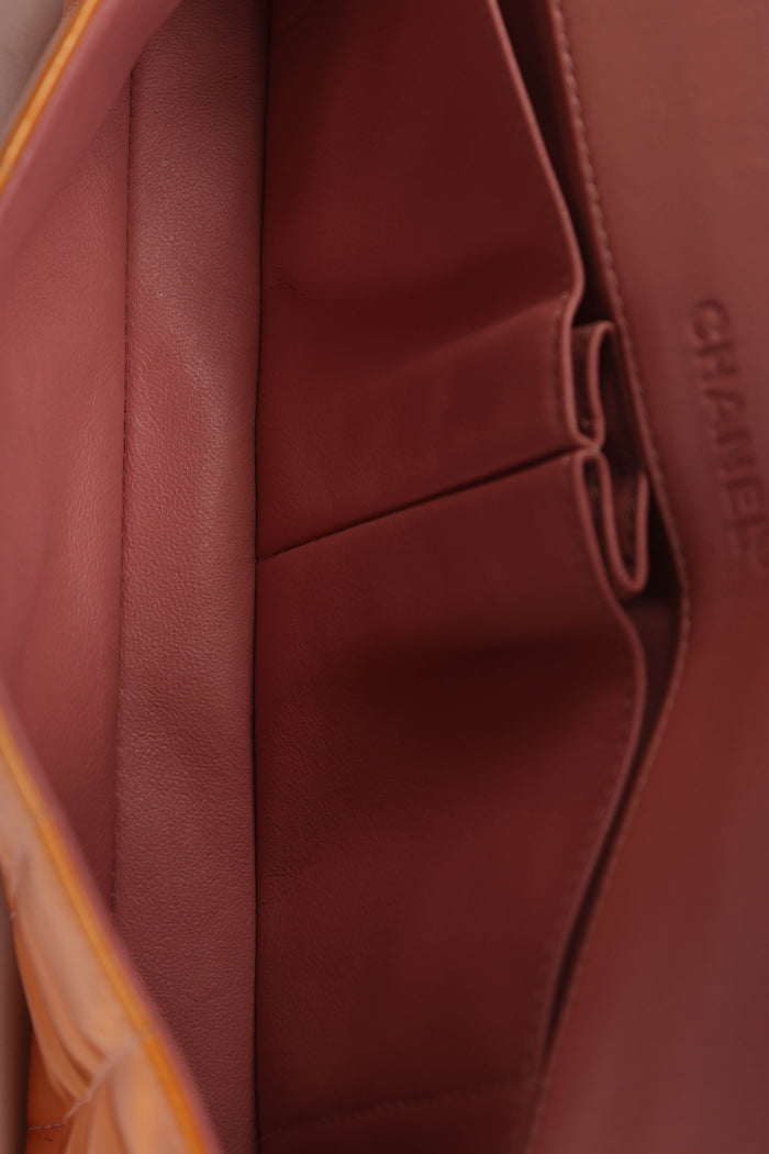 2000s Chanel Orange Patent Leather Chocolate East West Shoulder Bag