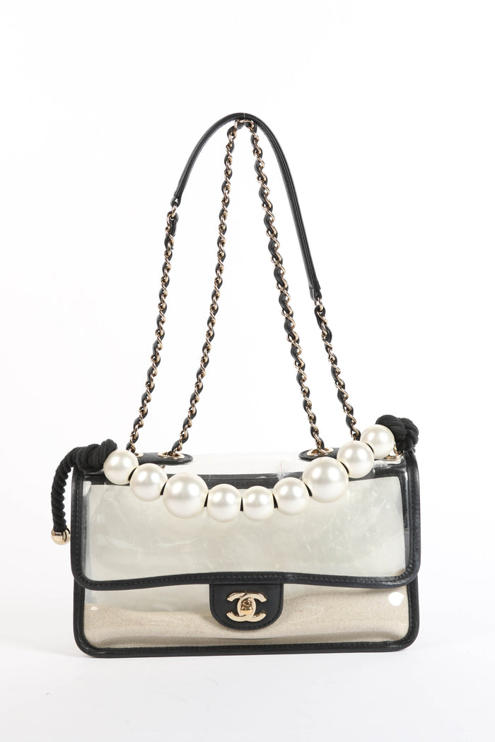 SUPER RARE 2019 Chanel Sand By The Sea Pearl PVC Flap Bag