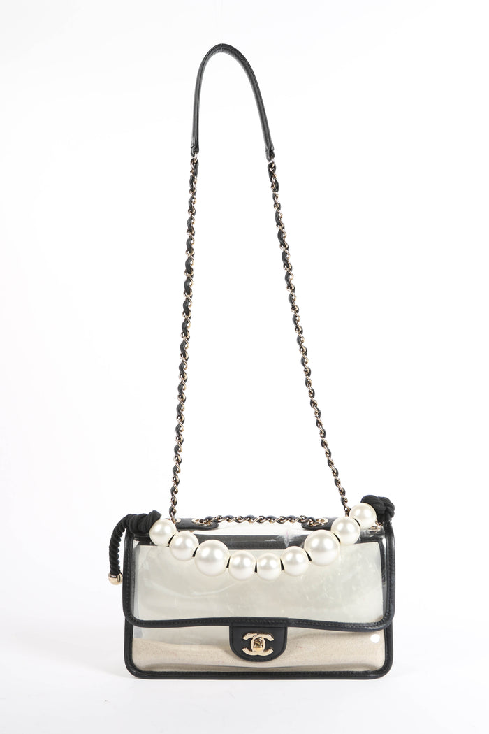 SUPER RARE 2019 Chanel Sand By The Sea Pearl PVC Flap Bag