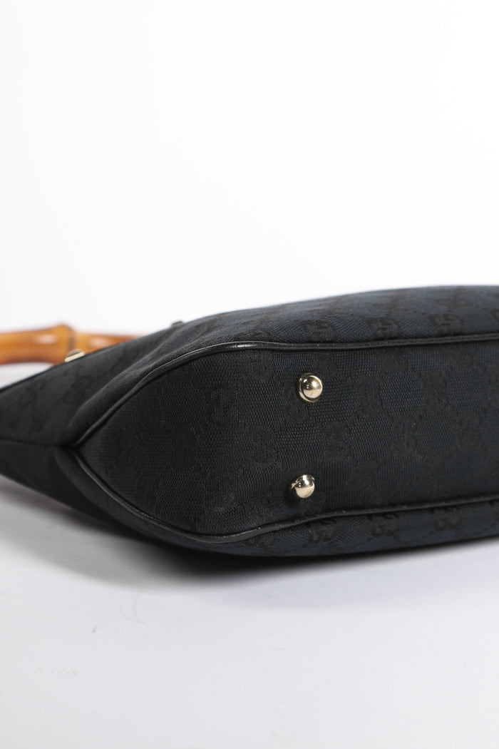 Vintage Gucci Monogram Canvas Bamboo Shoulder Bag