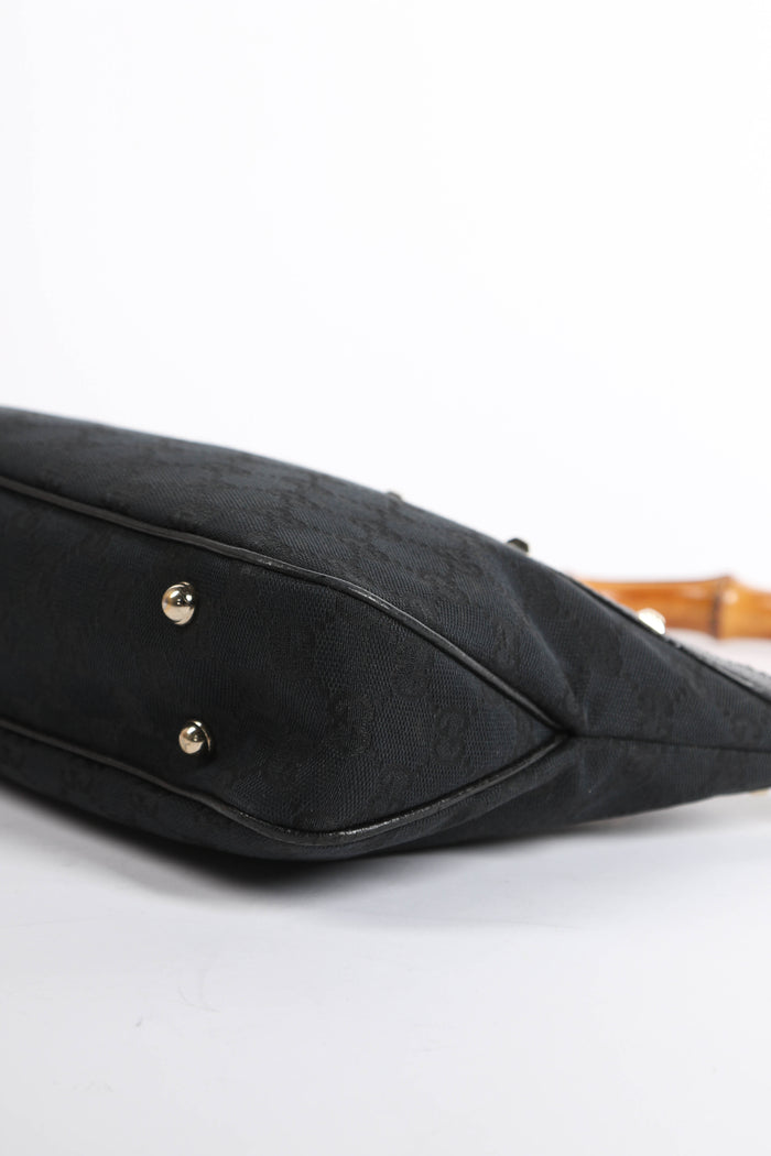 Vintage Gucci Monogram Canvas Bamboo Shoulder Bag
