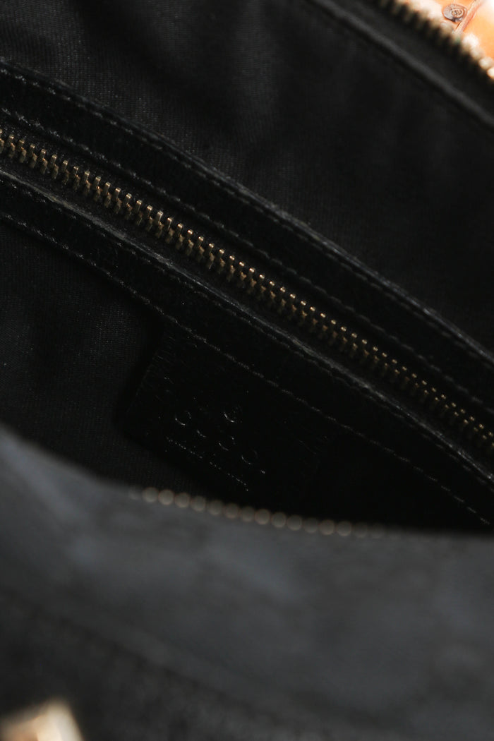 Vintage Gucci Monogram Canvas Bamboo Shoulder Bag