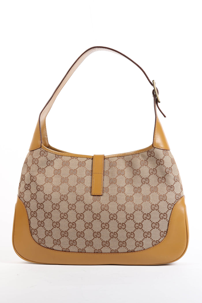Vintage Gucci Monogram Canvas and Tan Leather Jackie Shoulder Bag