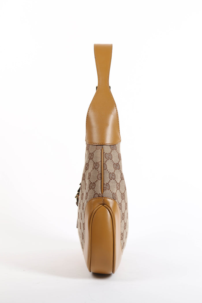 Vintage Gucci Monogram Canvas and Tan Leather Jackie Shoulder Bag