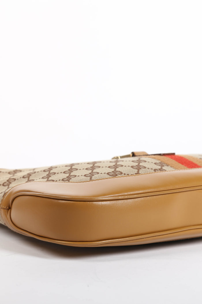 Vintage Gucci Monogram Canvas and Tan Leather Jackie Shoulder Bag