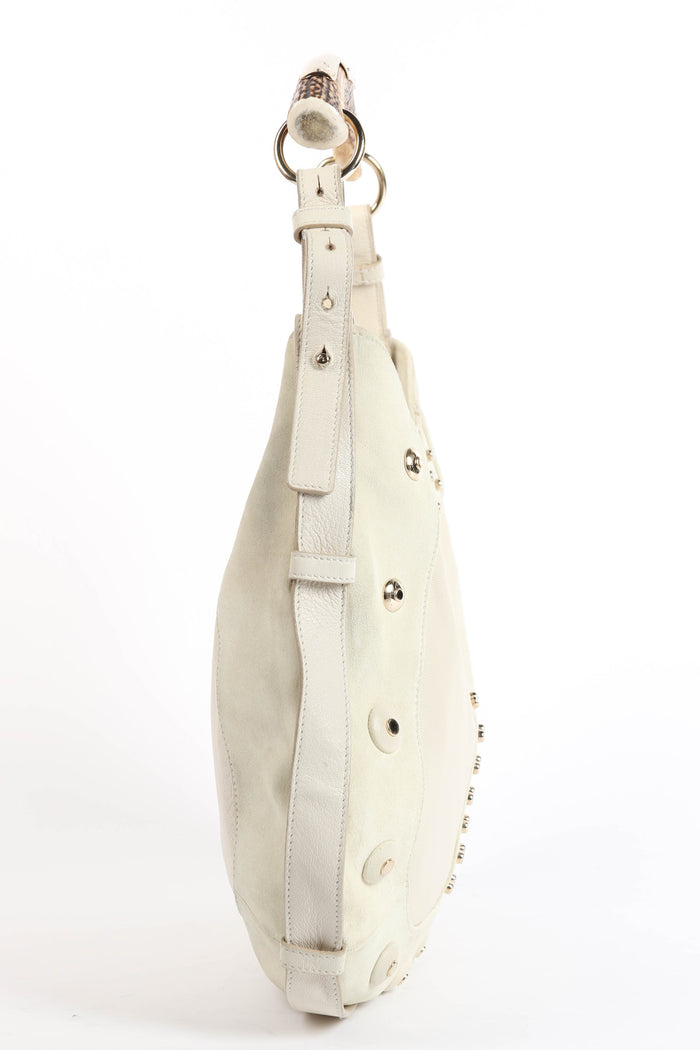 RARE Yves Saint Laurent Cream Suede Studded Mombasa Shoulder Bag