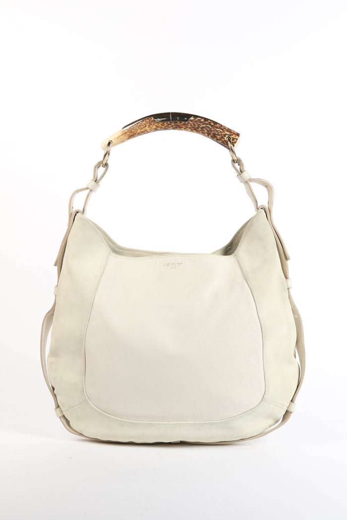 RARE Yves Saint Laurent Cream Suede Studded Mombasa Shoulder Bag
