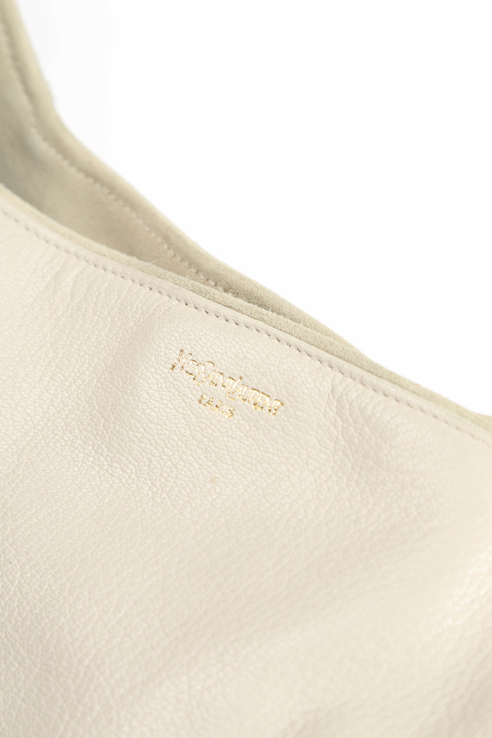 RARE Yves Saint Laurent Cream Suede Studded Mombasa Shoulder Bag