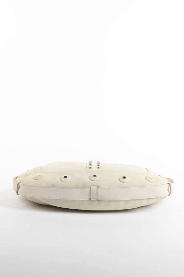 RARE Yves Saint Laurent Cream Suede Studded Mombasa Shoulder Bag