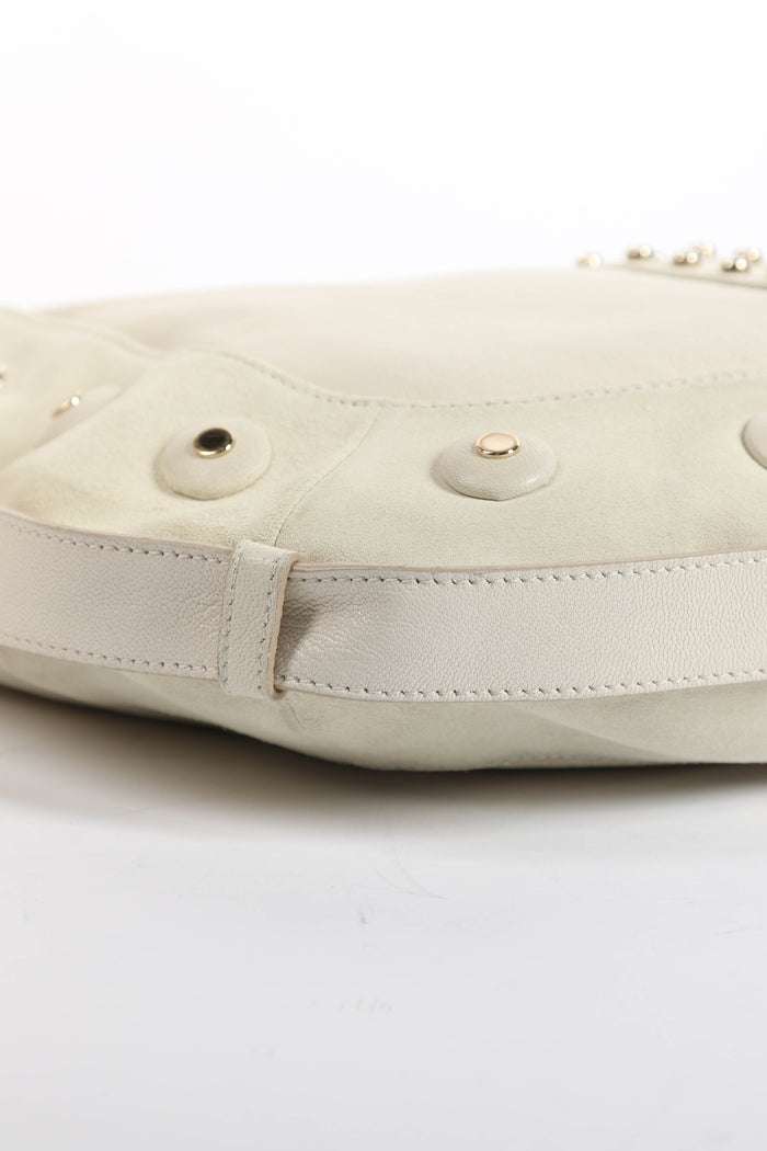 RARE Yves Saint Laurent Cream Suede Studded Mombasa Shoulder Bag