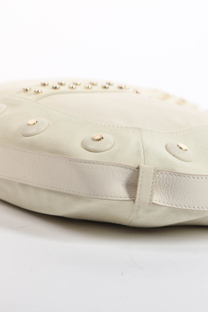 RARE Yves Saint Laurent Cream Suede Studded Mombasa Shoulder Bag