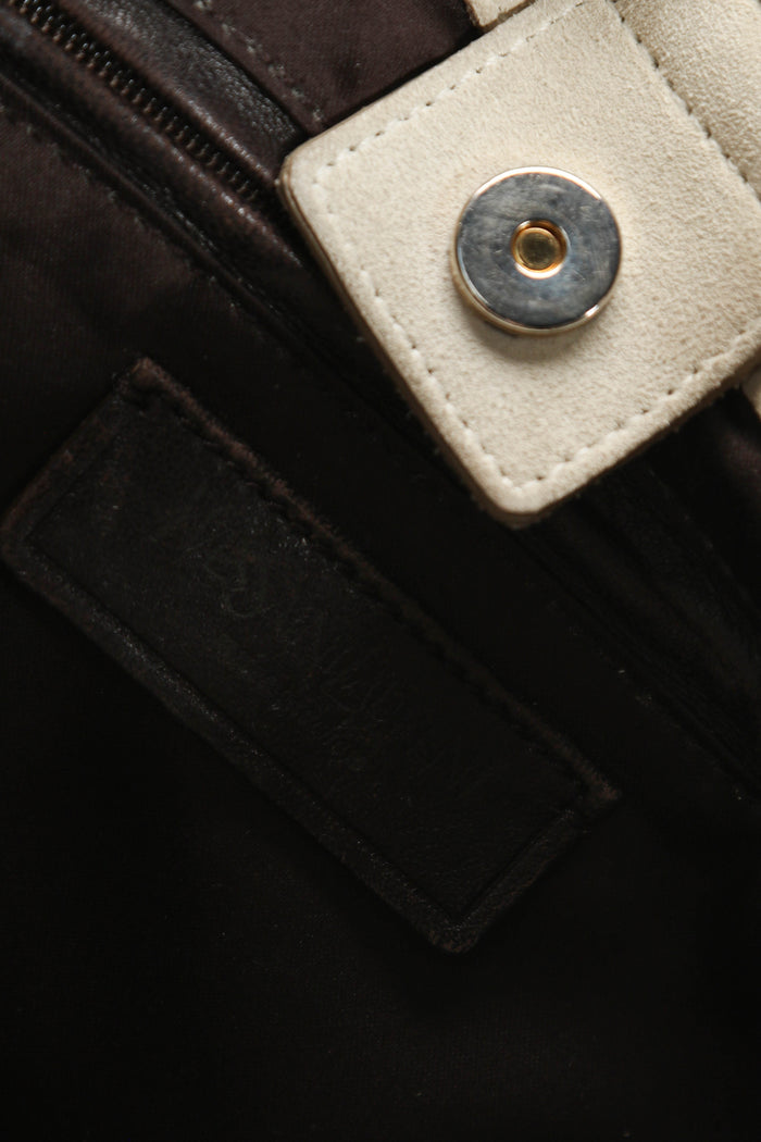 RARE Yves Saint Laurent Cream Suede Studded Mombasa Shoulder Bag