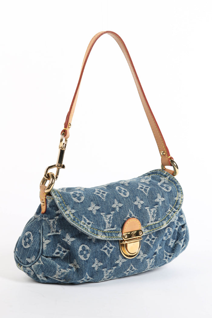 2000s Louis Vuitton Pleaty PM Blue Denim Shoulder Bag