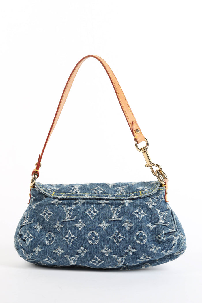 2000s Louis Vuitton Pleaty PM Blue Denim Shoulder Bag