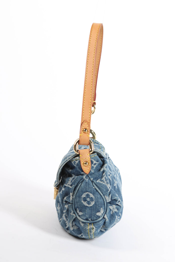2000s Louis Vuitton Pleaty PM Blue Denim Shoulder Bag