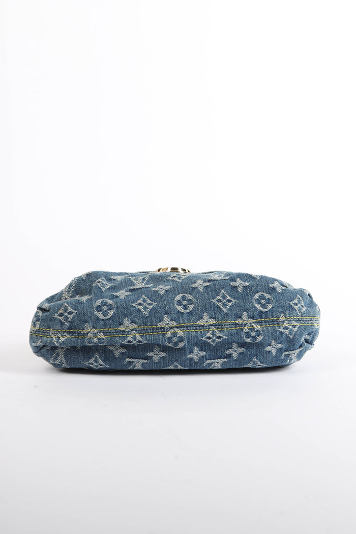 2000s Louis Vuitton Pleaty PM Blue Denim Shoulder Bag