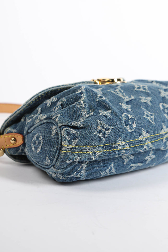 2000s Louis Vuitton Pleaty PM Blue Denim Shoulder Bag