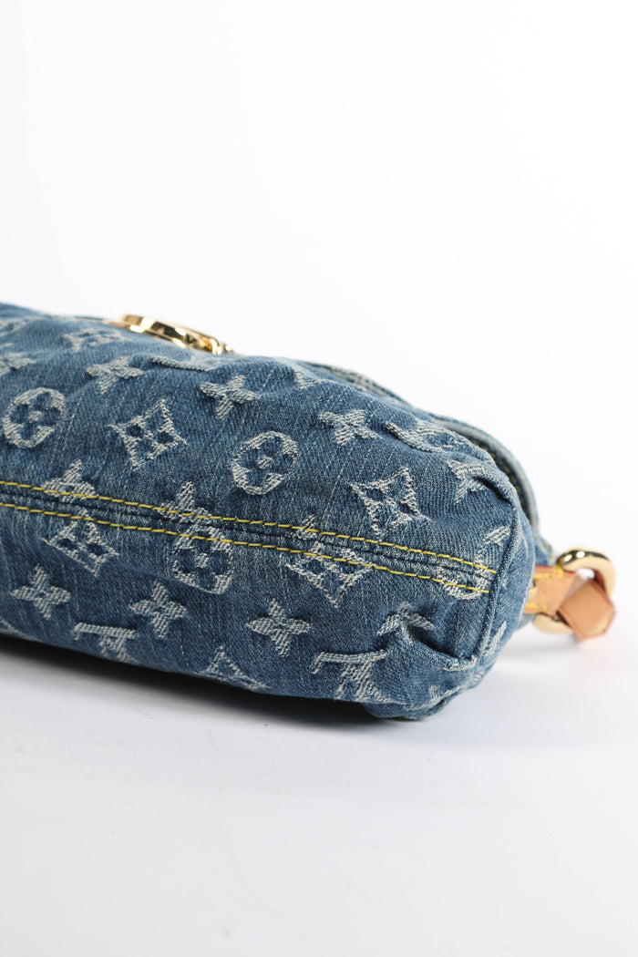 2000s Louis Vuitton Pleaty PM Blue Denim Shoulder Bag