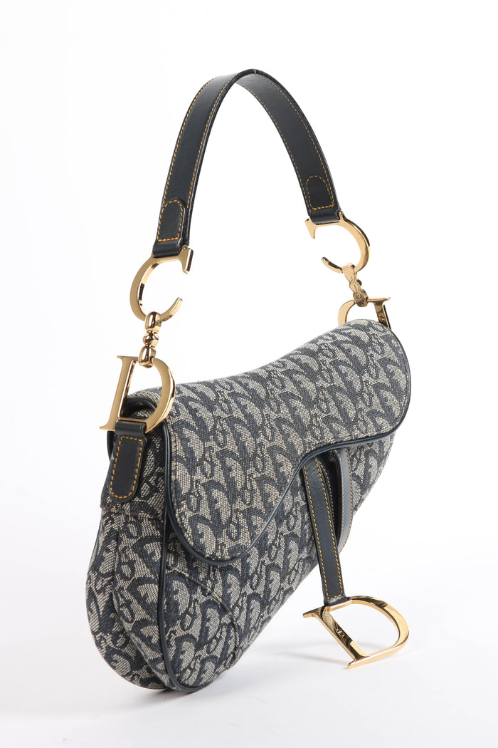 Vintage Christian Dior Navy Monogram Saddle Shoulder Bag