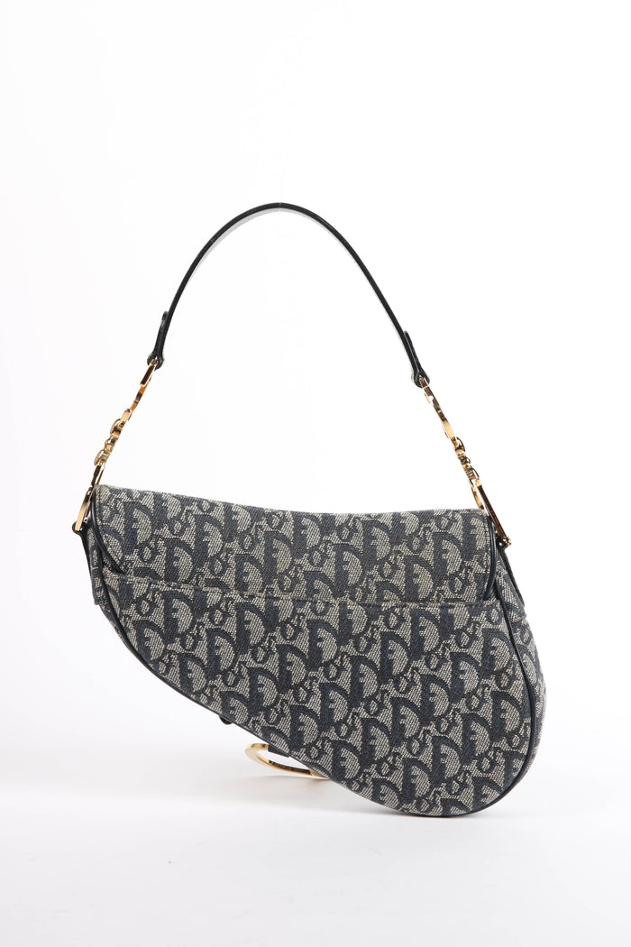 Vintage Christian Dior Navy Monogram Saddle Shoulder Bag