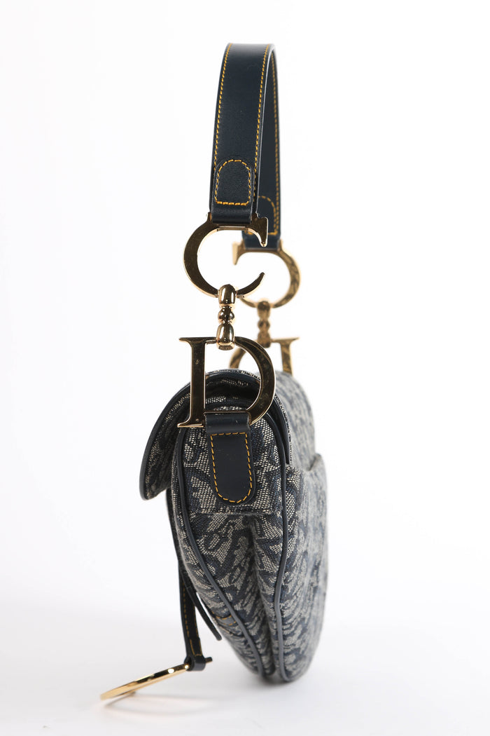 Vintage Christian Dior Navy Monogram Saddle Shoulder Bag