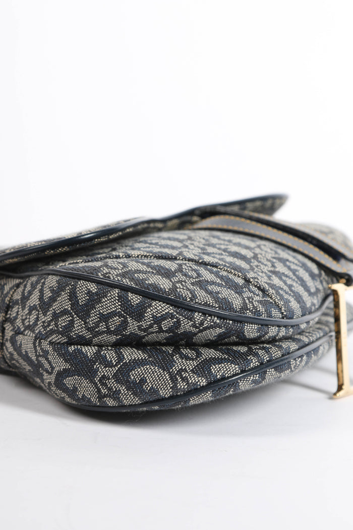 Vintage Christian Dior Navy Monogram Saddle Shoulder Bag