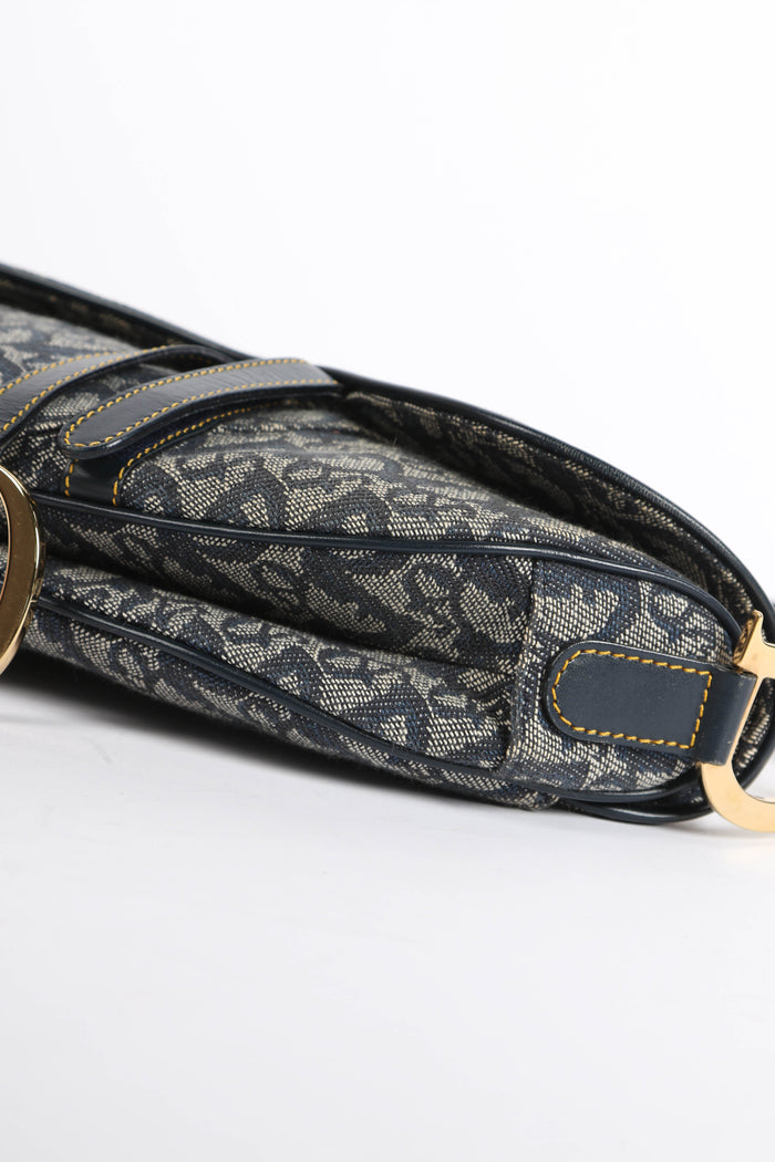 Vintage Christian Dior Navy Monogram Saddle Shoulder Bag