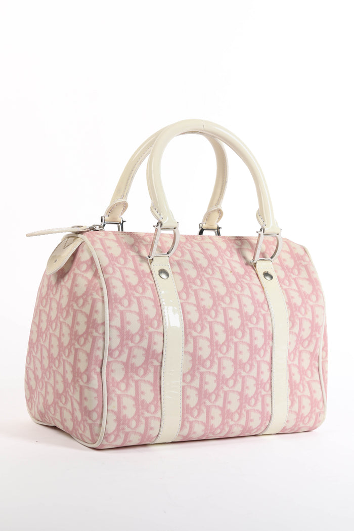 2000s Christian Dior Pink Monogram Canvas Boston Bag