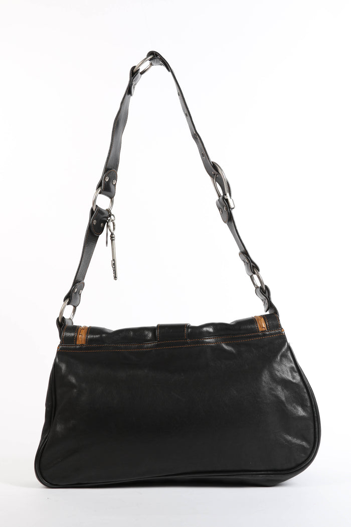 2000s Christian Dior Black Leather Gaucho Shoulder Bag