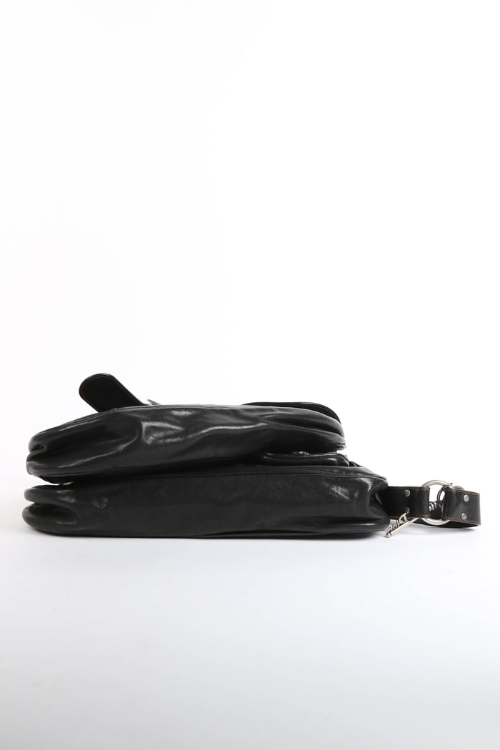 2000s Christian Dior Black Leather Gaucho Shoulder Bag