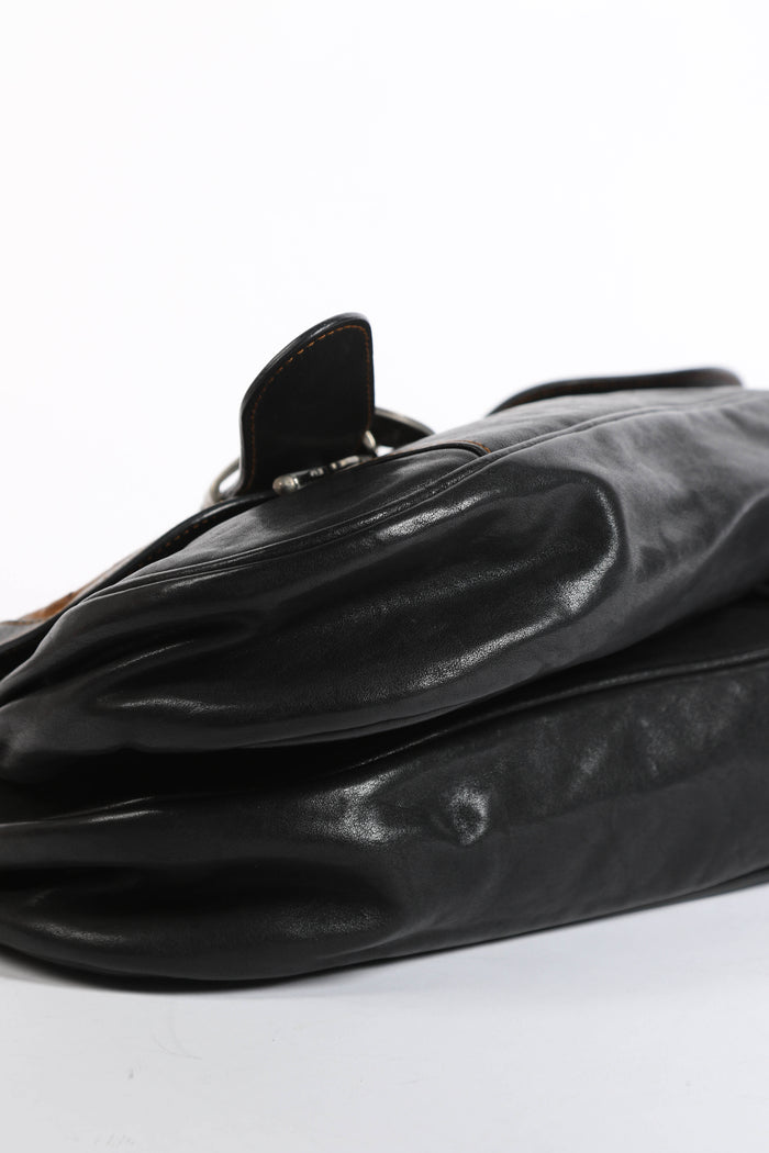 2000s Christian Dior Black Leather Gaucho Shoulder Bag
