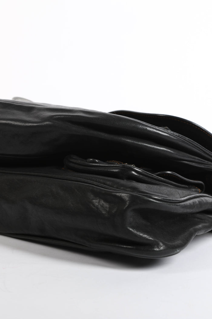 2000s Christian Dior Black Leather Gaucho Shoulder Bag