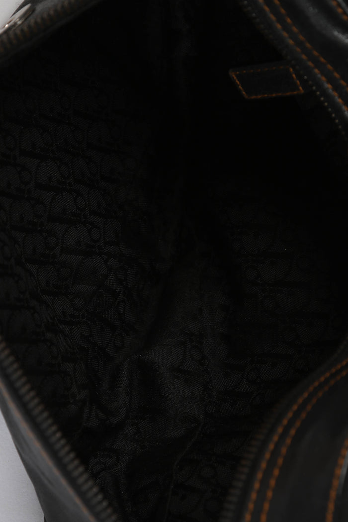2000s Christian Dior Black Leather Gaucho Shoulder Bag