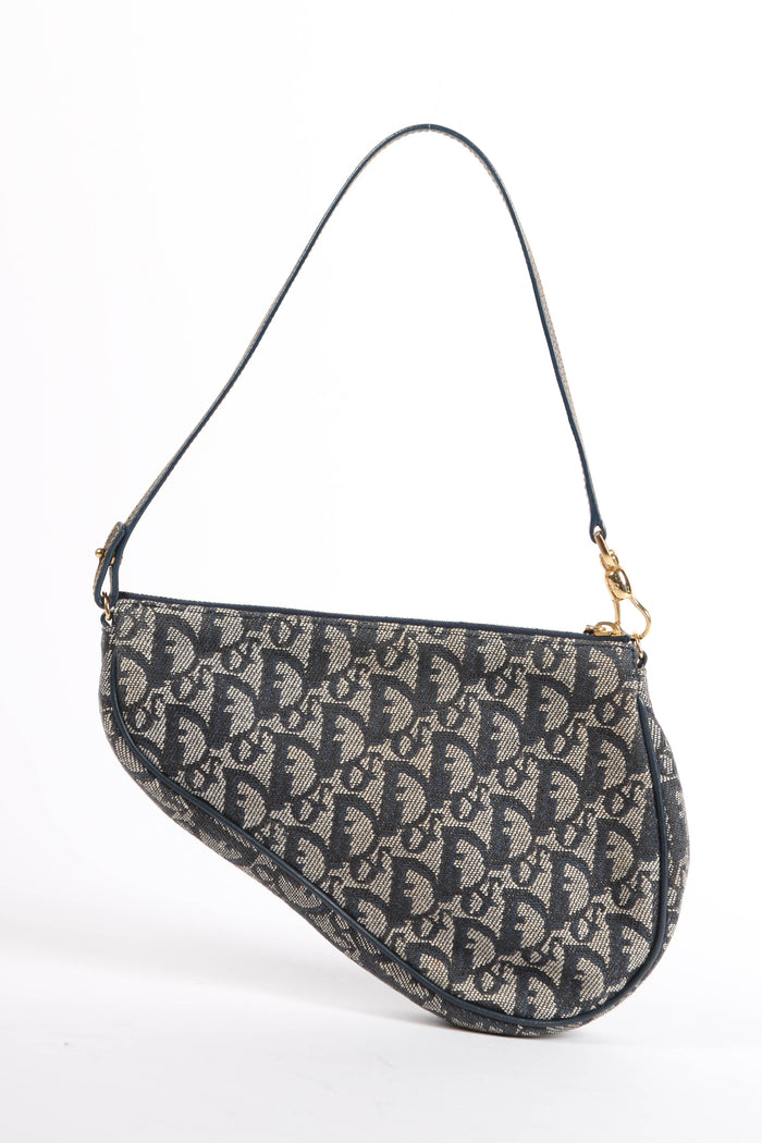 2000s Christian Dior Monogram Navy Trotter Saddle Bag