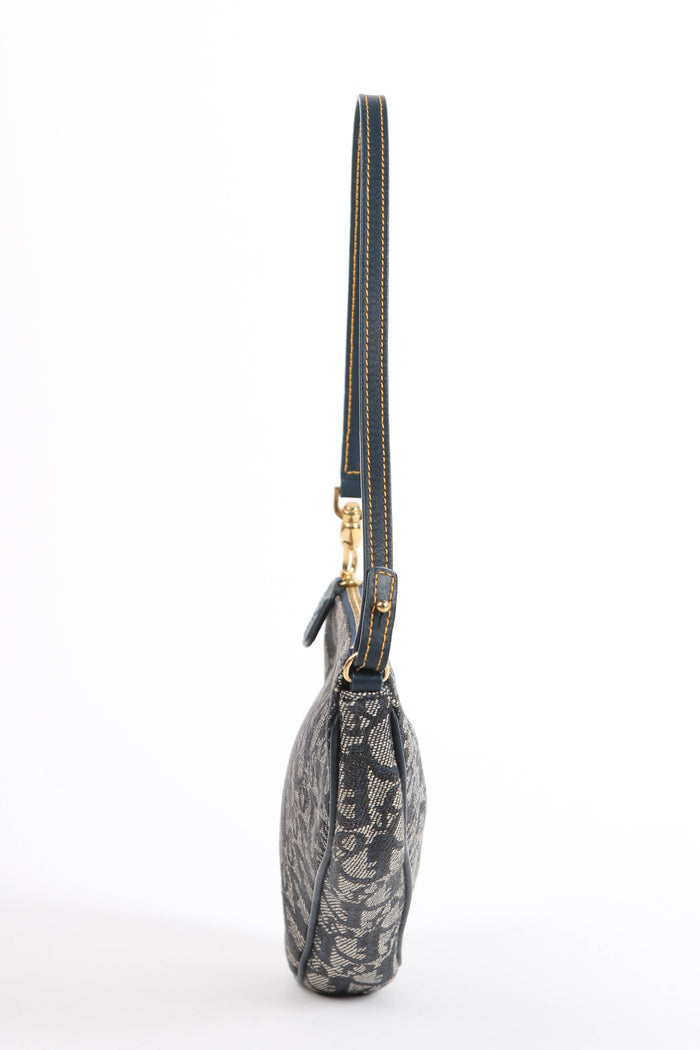 2000s Christian Dior Monogram Navy Trotter Saddle Bag