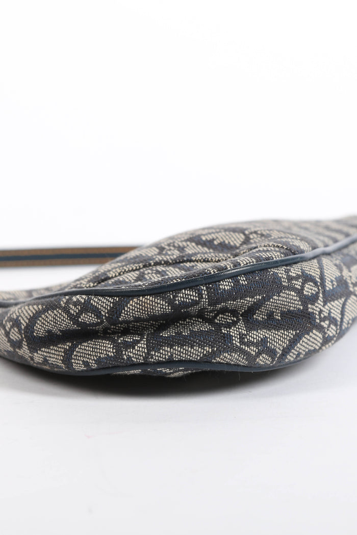 2000s Christian Dior Monogram Navy Trotter Saddle Bag
