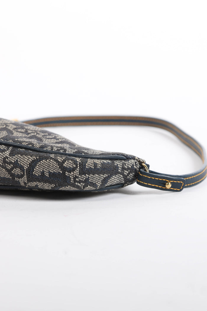 2000s Christian Dior Monogram Navy Trotter Saddle Bag