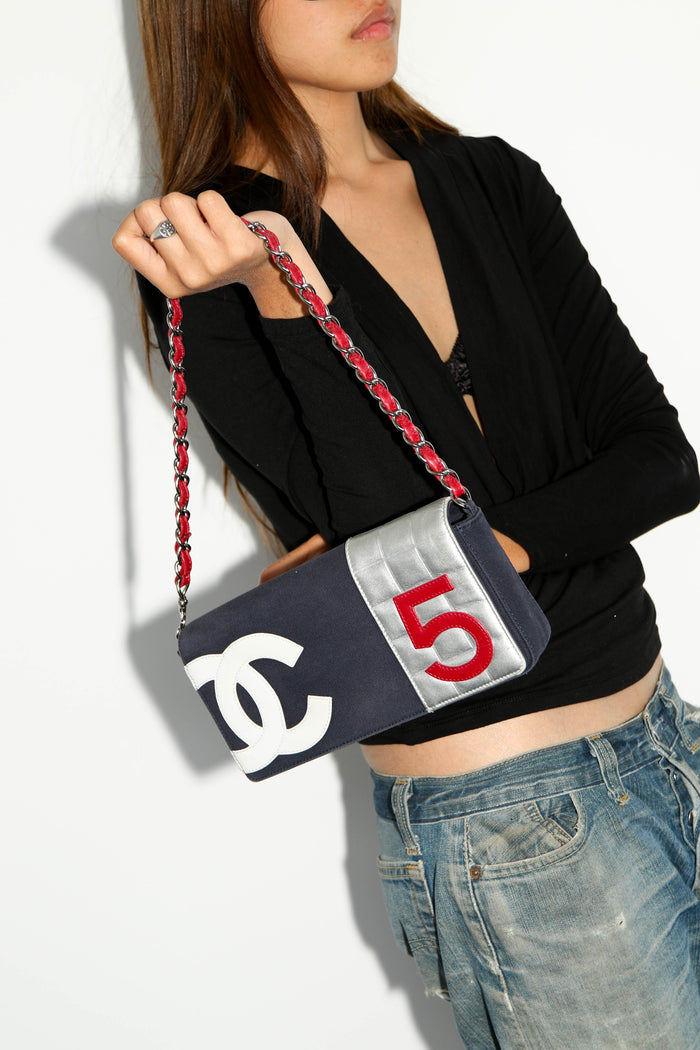 2000s Chanel No.5 Chocolate Bar Shoulder Bag