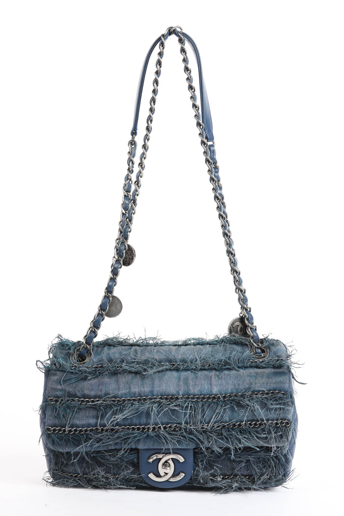 2014 Chanel Paris-Dubai Fringe Denim Single Flap Shoulder Bag