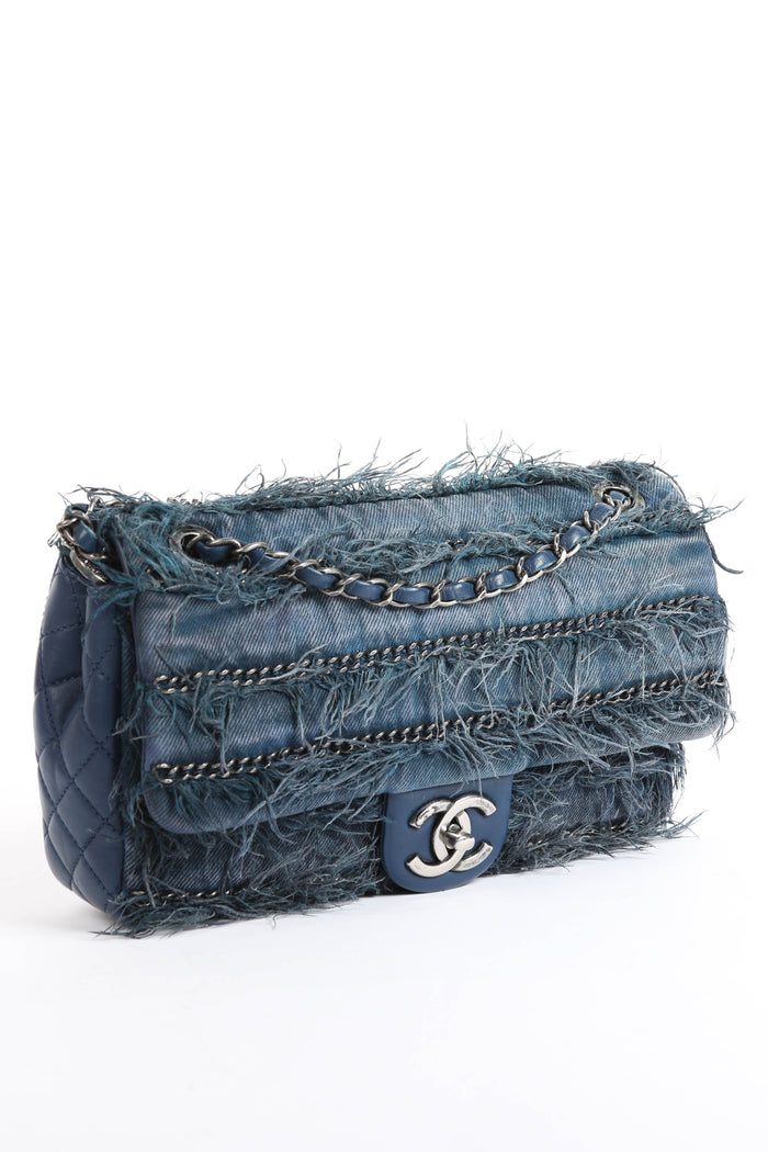 2014 Chanel Paris-Dubai Fringe Denim Single Flap Shoulder Bag