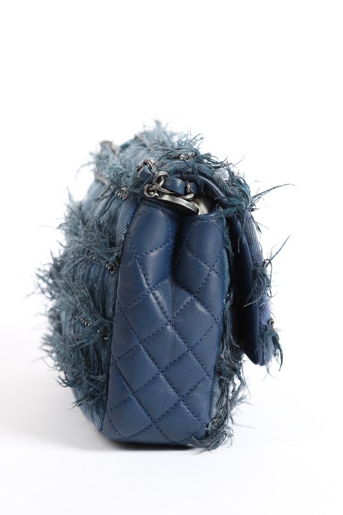 2014 Chanel Paris-Dubai Fringe Denim Single Flap Shoulder Bag