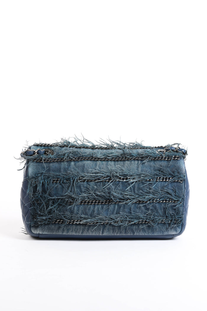 2014 Chanel Paris-Dubai Fringe Denim Single Flap Shoulder Bag