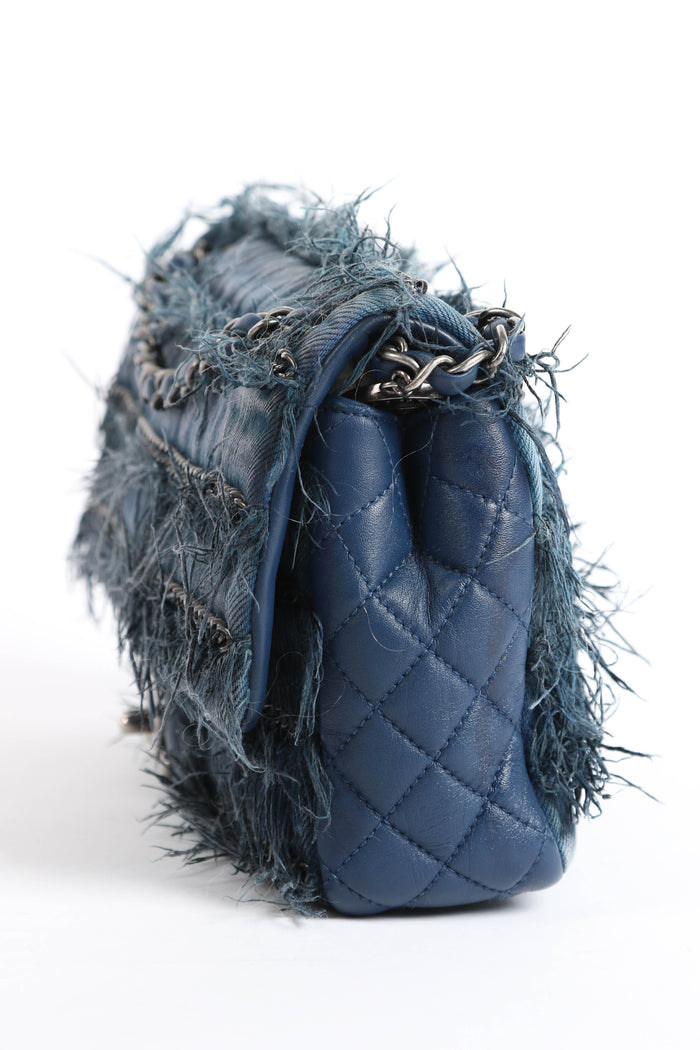 2014 Chanel Paris-Dubai Fringe Denim Single Flap Shoulder Bag