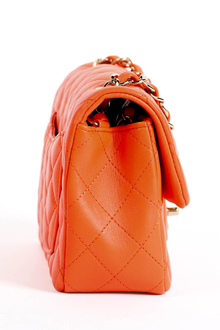 2020 Chanel Orange Lambskin Leather Mini Rectangular Flap Shoulder Bag