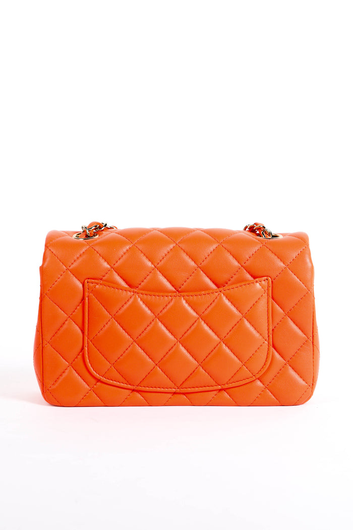 2020 Chanel Orange Lambskin Leather Mini Rectangular Flap Shoulder Bag