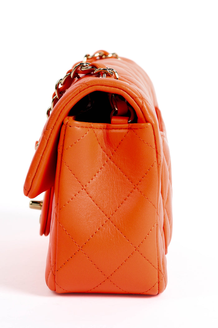 2020 Chanel Orange Lambskin Leather Mini Rectangular Flap Shoulder Bag